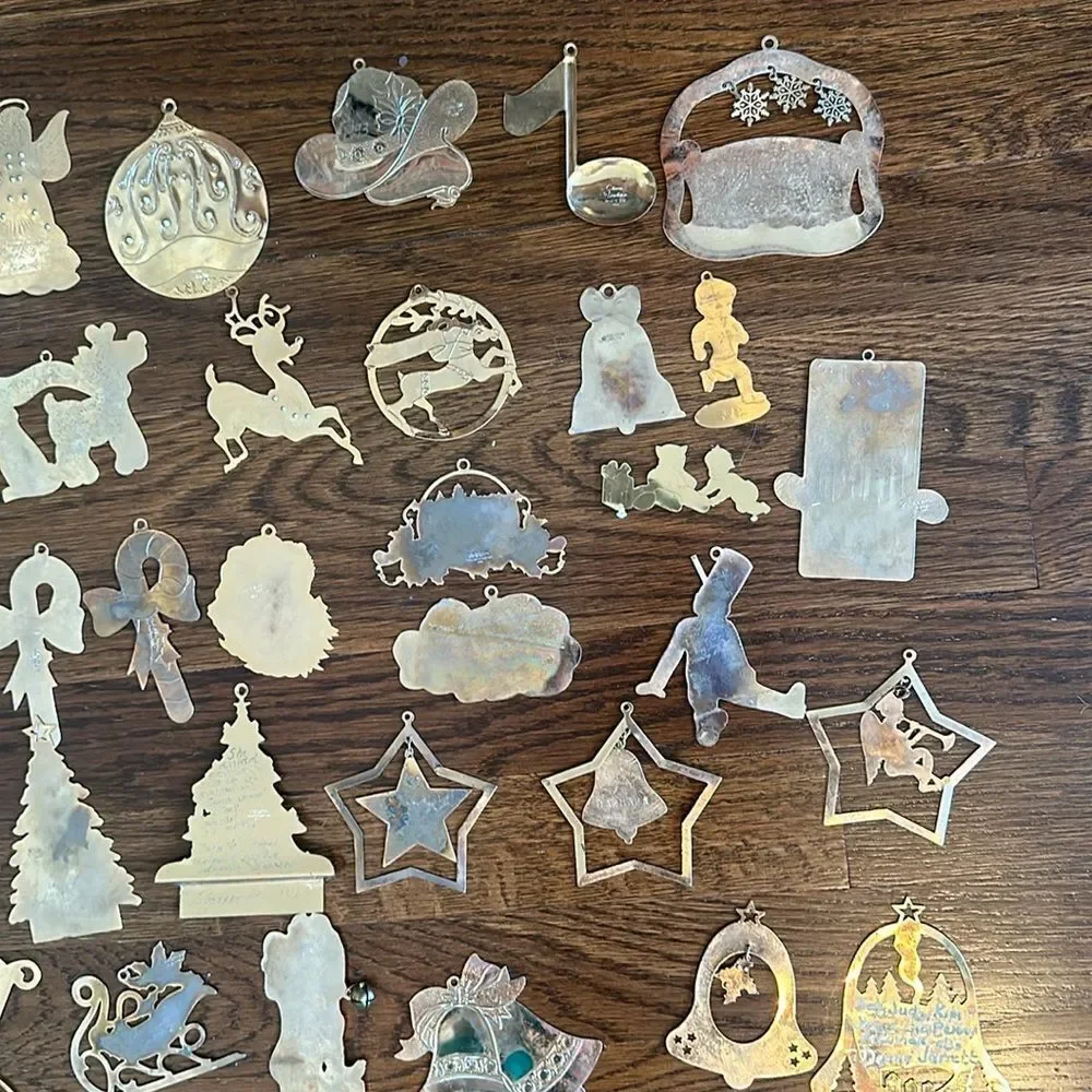 Lot of 42 vintage gold brass engraved Christmas‎ tree ornaments